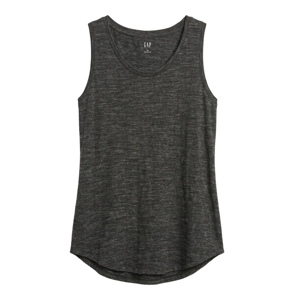 Gap Luxe Tank Top Women Small Black Spacedye Sleeveless Curved Hem 354583-04